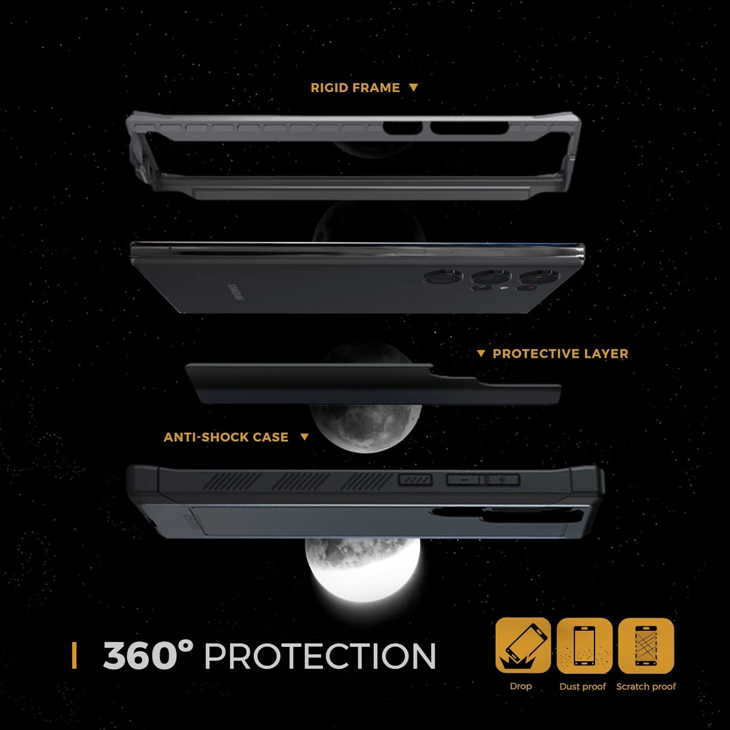 MOTIVE MOTIVE Heavy Duty Shockproof Case for Samsung Galaxy S23 Ultra Military Grade Rugged Protection Black Bunker Series Designed in New York - View 2 of 7