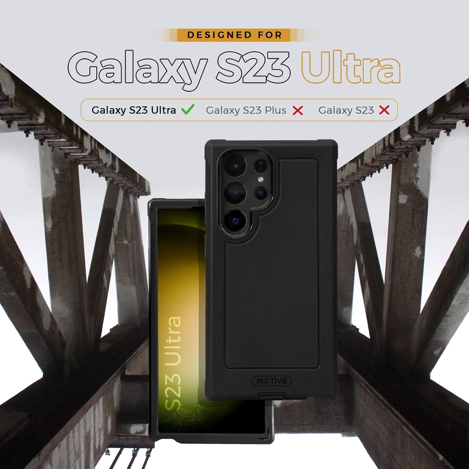 MOTIVE MOTIVE Heavy Duty Shockproof Case for Samsung Galaxy S23 Ultra Military Grade Rugged Protection Black Bunker Series Designed in New York - View 6 of 7