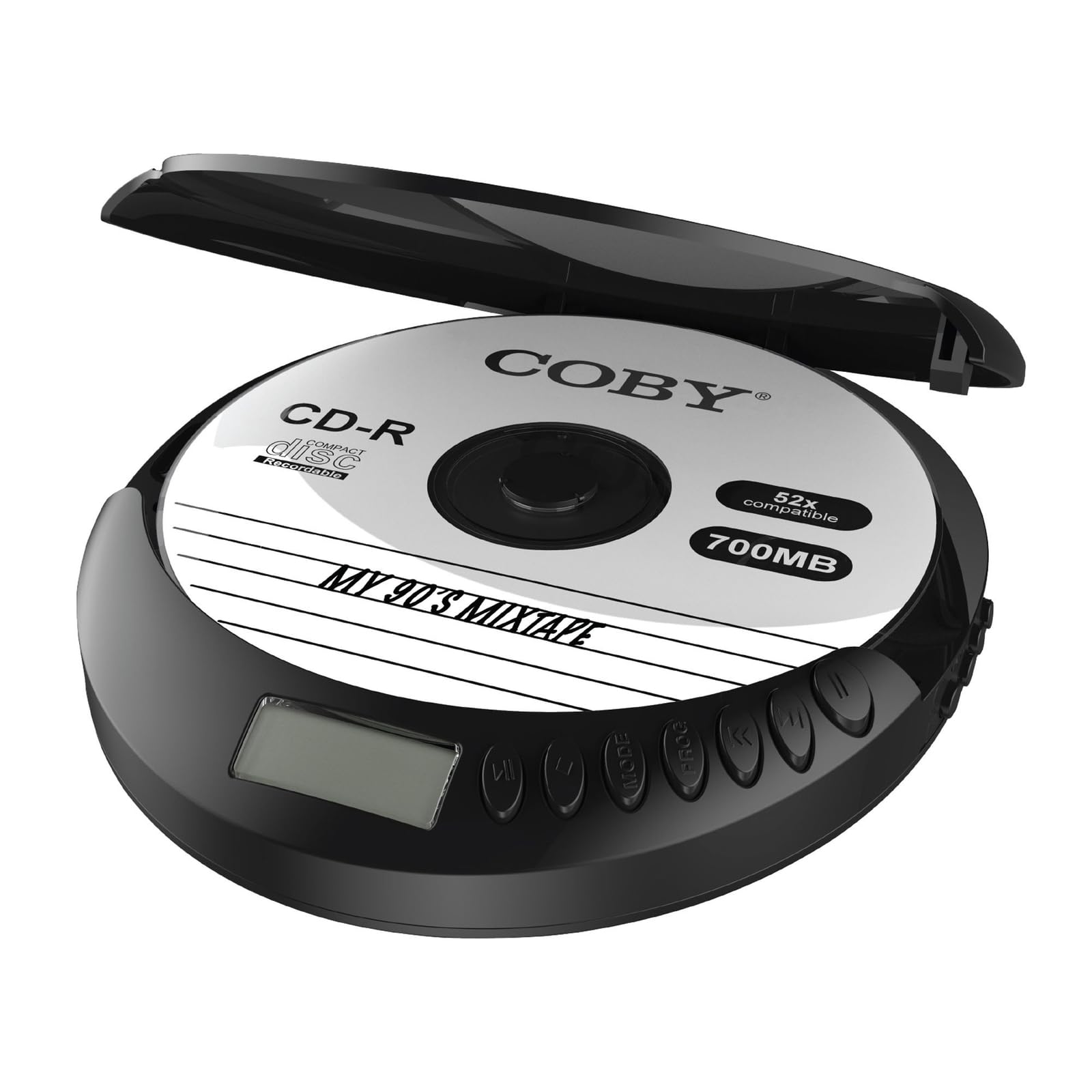 Coby Portable Bluetooth CD Player with FM Radio and Headphones, Rechargeable Anti-Skip Discman with MP3 Playback, AUX Input, Super Bass, Compact