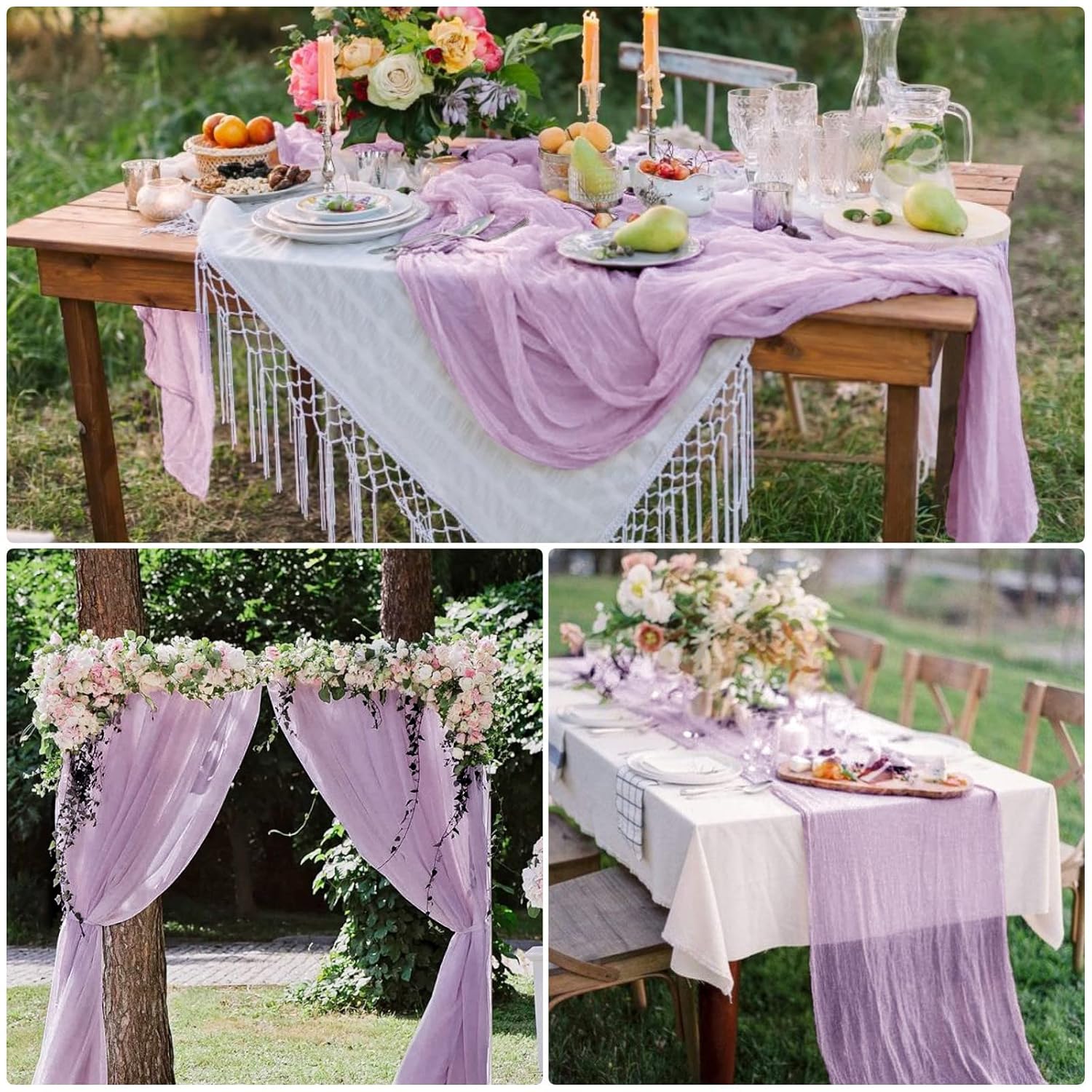 SATULGAU 15 Pack Lavender Cheesecloth Table Runner 10Ft Boho Gauze 35x120 Inch for Wedding Birthday Party Engagement Baby Shower Decor - View 2 of 9