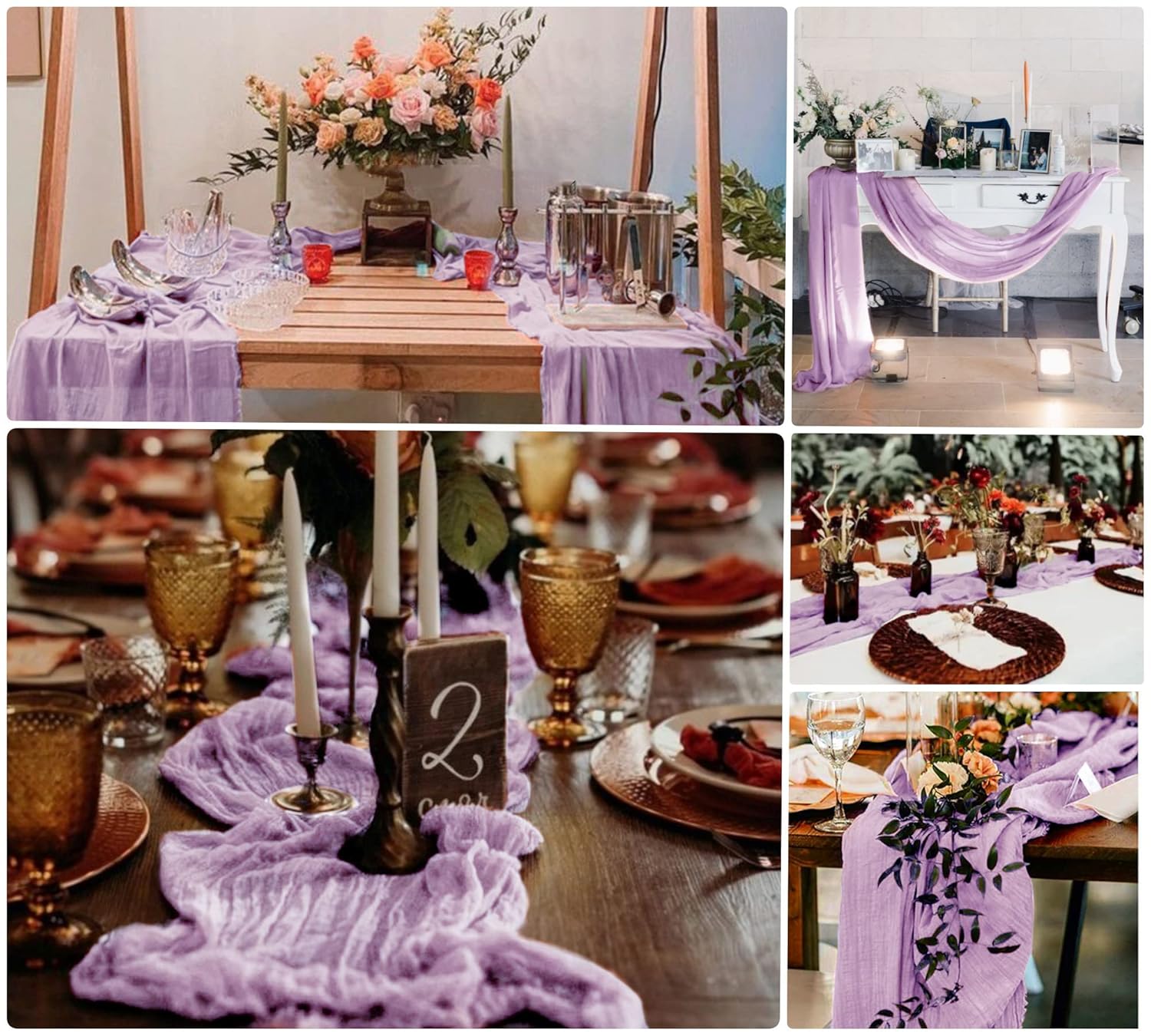 SATULGAU 15 Pack Lavender Cheesecloth Table Runner 10Ft Boho Gauze 35x120 Inch for Wedding Birthday Party Engagement Baby Shower Decor - View 3 of 9