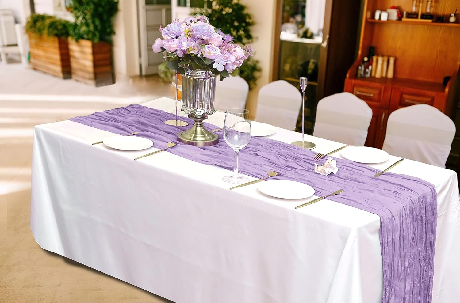 SATULGAU 15 Pack Lavender Cheesecloth Table Runner 10Ft Boho Gauze 35x120 Inch for Wedding Birthday Party Engagement Baby Shower Decor - View 4 of 9