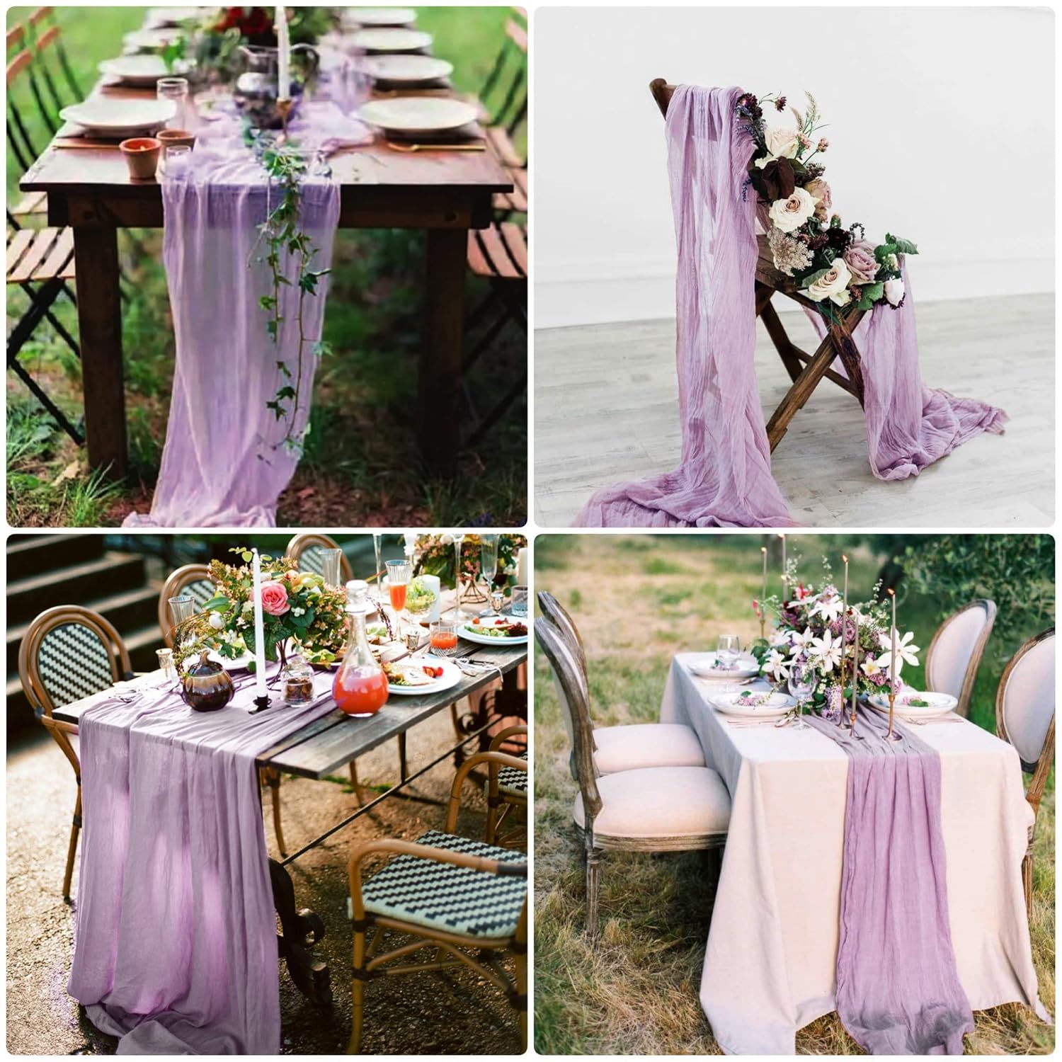 SATULGAU 15 Pack Lavender Cheesecloth Table Runner 10Ft Boho Gauze 35x120 Inch for Wedding Birthday Party Engagement Baby Shower Decor - View 5 of 9