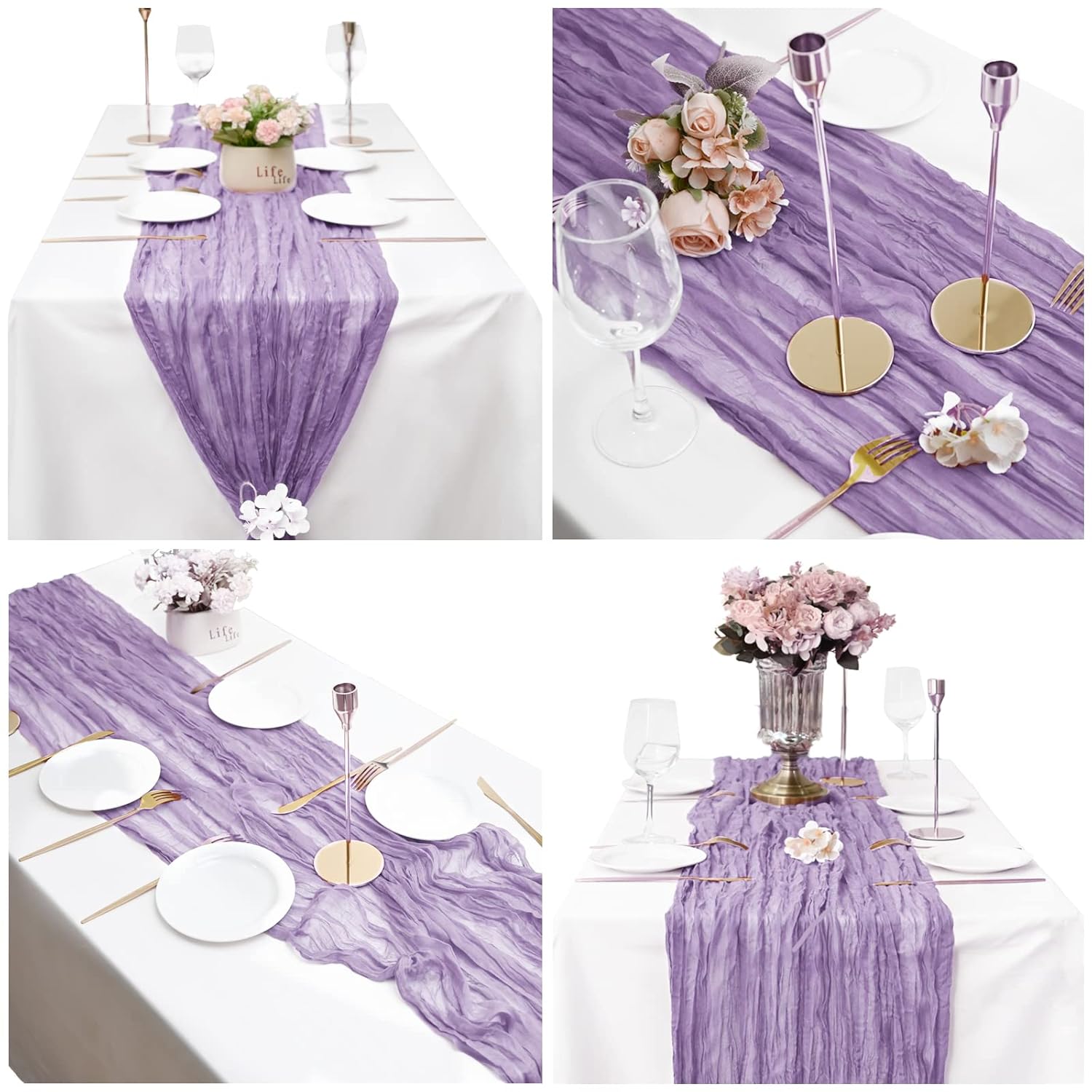 SATULGAU 15 Pack Lavender Cheesecloth Table Runner 10Ft Boho Gauze 35x120 Inch for Wedding Birthday Party Engagement Baby Shower Decor - View 7 of 9