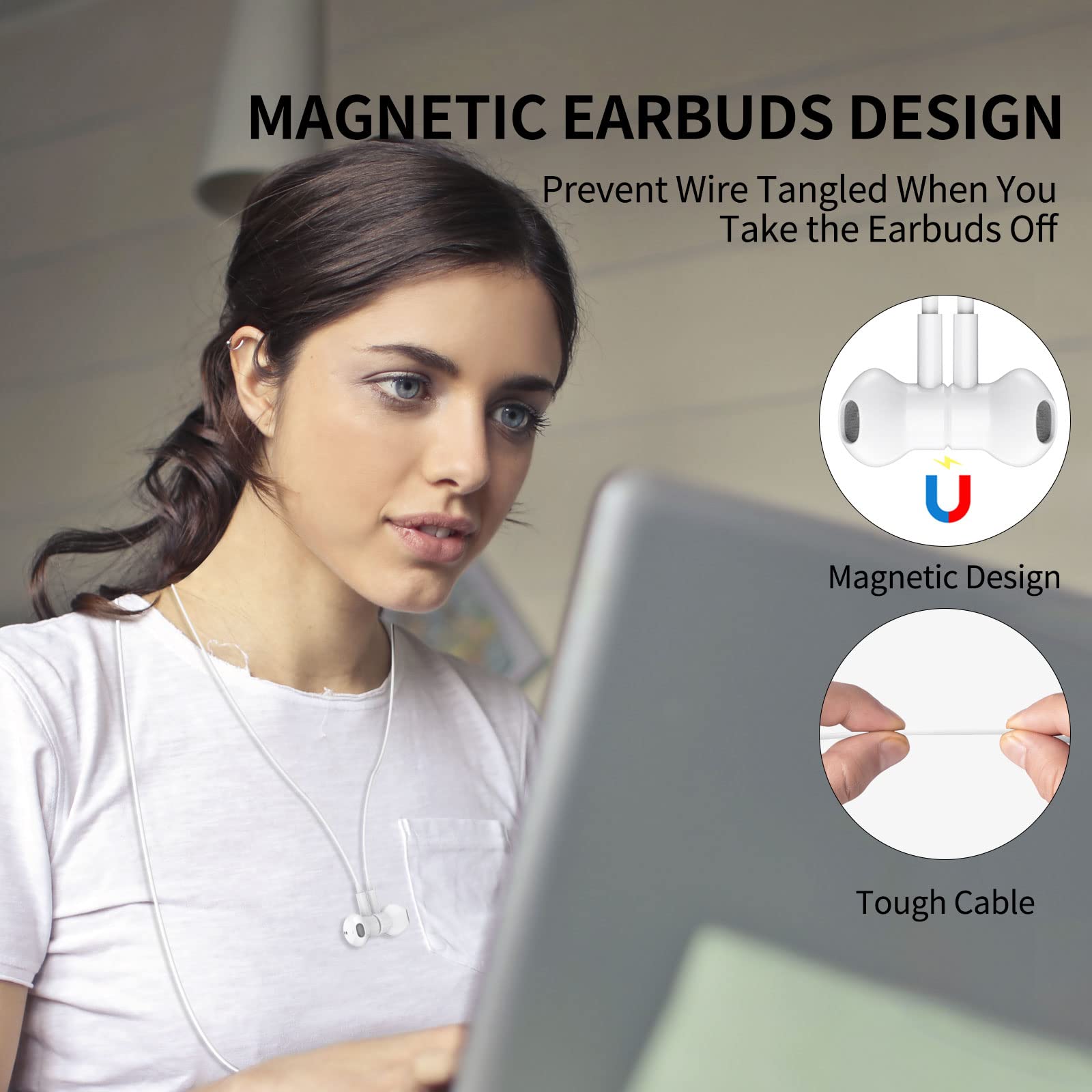 Wired Earphones 3.5mm Jack Headphones with Microphone for Samsung Galaxy A25 A15 A14 A23 A52 S10, Noise Cancelling Wire Earbuds with Case Magnetic - View 4 of 7