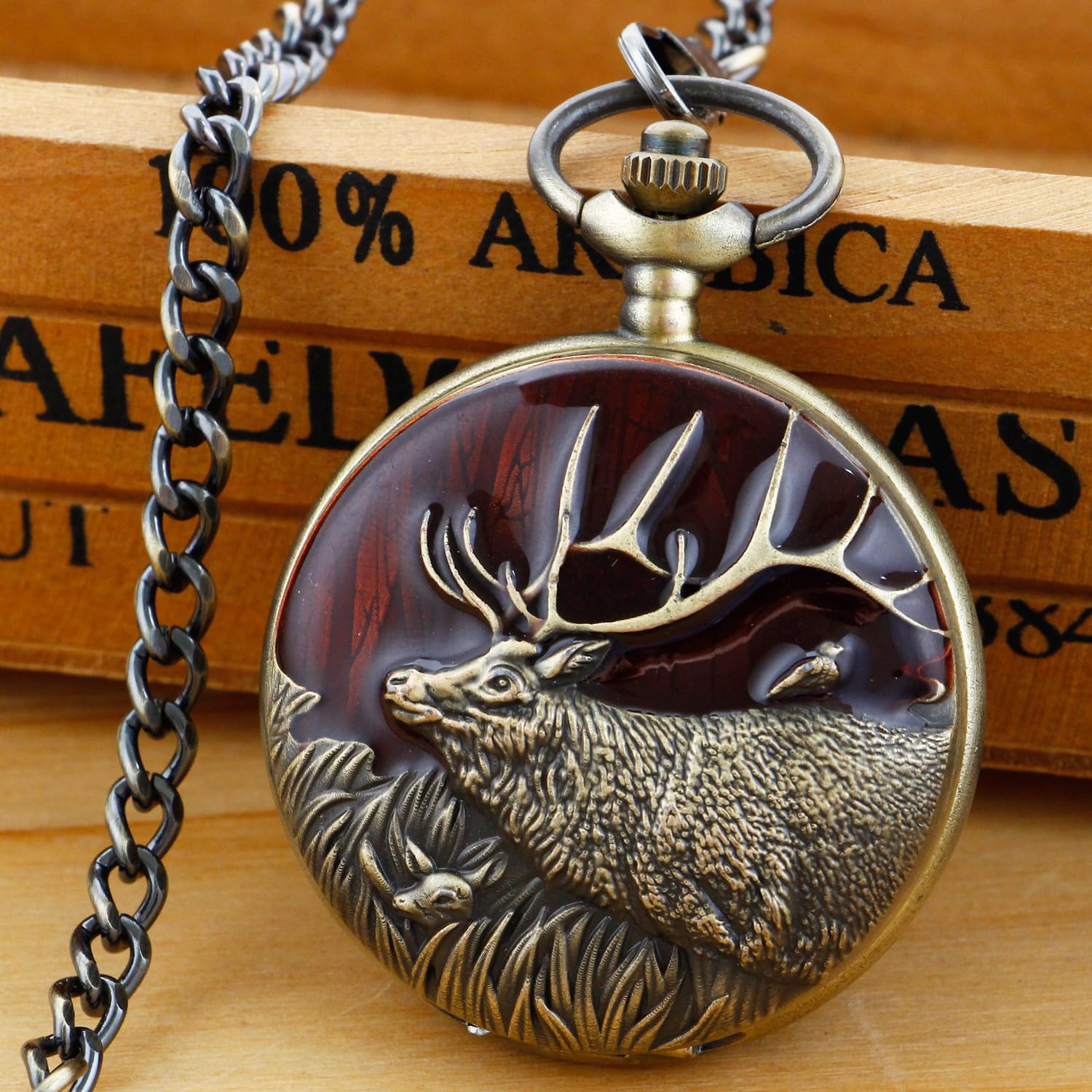 Realpoo Carved Animal Design Pocket Watch for Men with Waist Chain Classic PH001-US - View 3 of 6