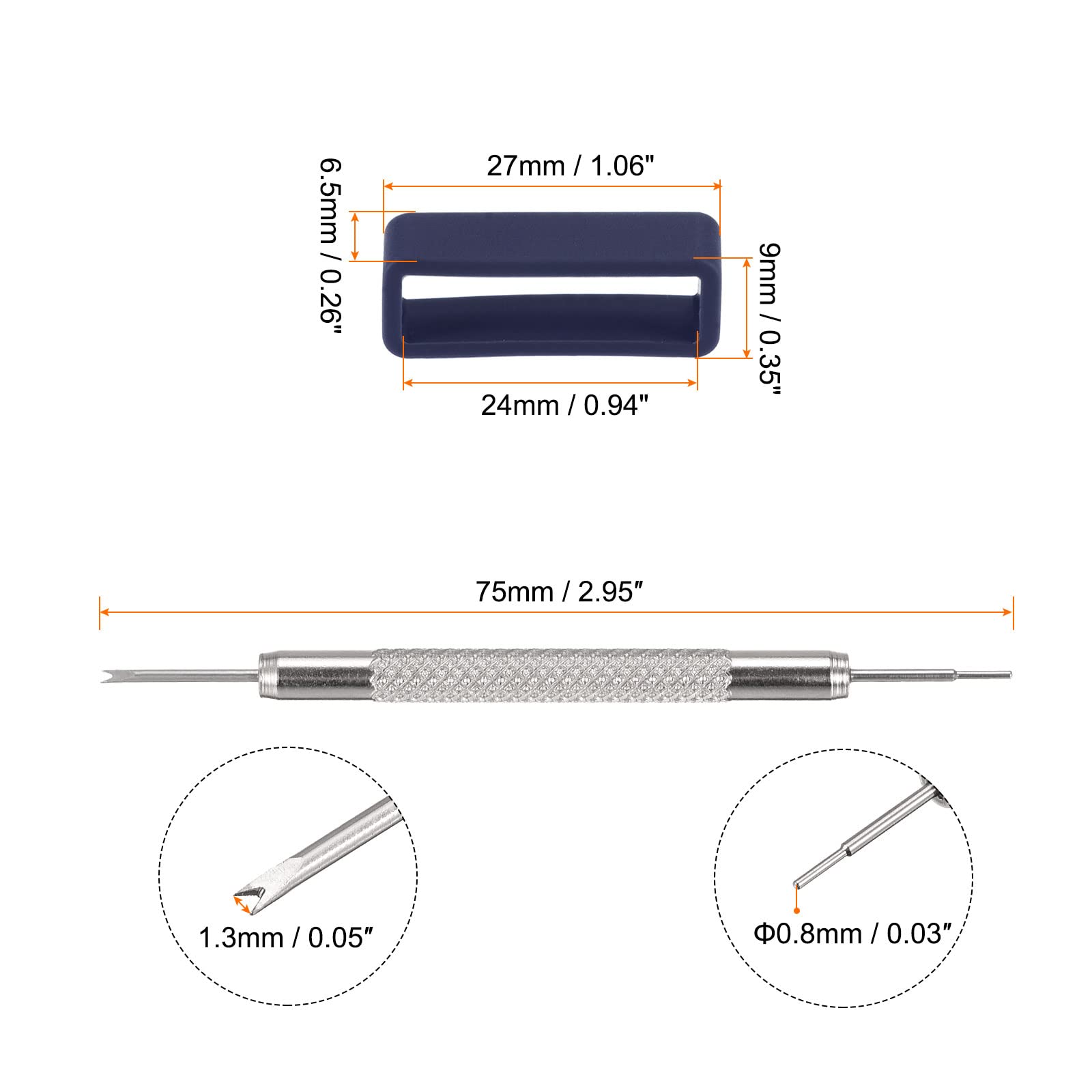HARFINGTON 10pcs 24mm Rubber Watch Strap Loop Fastener Rings with Spring Bar Tool for Watch Band Repair Dark Blue - View 2 of 5