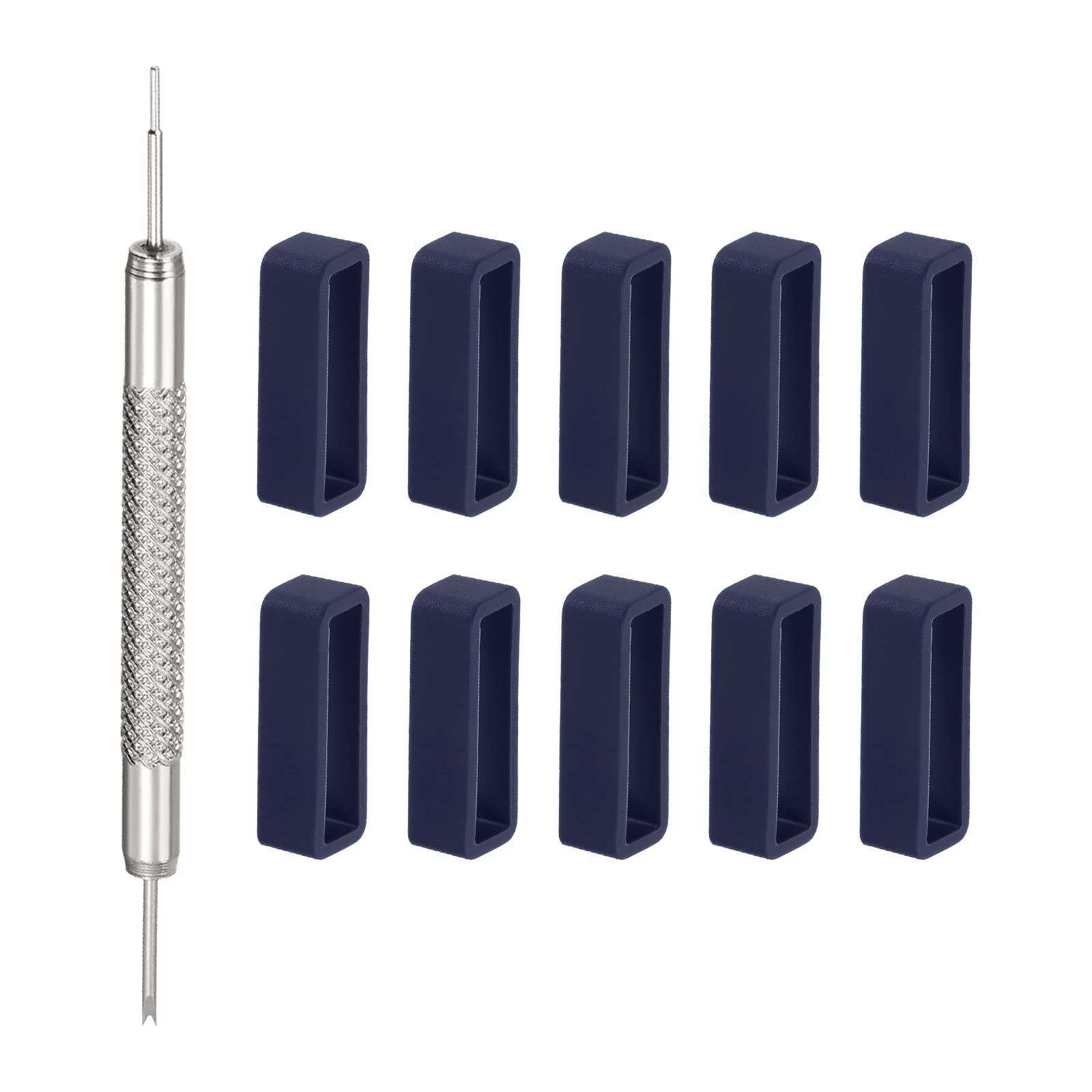 HARFINGTON 10pcs 24mm Rubber Watch Strap Loop Fastener Rings with Spring Bar Tool for Watch Band Repair Dark Blue