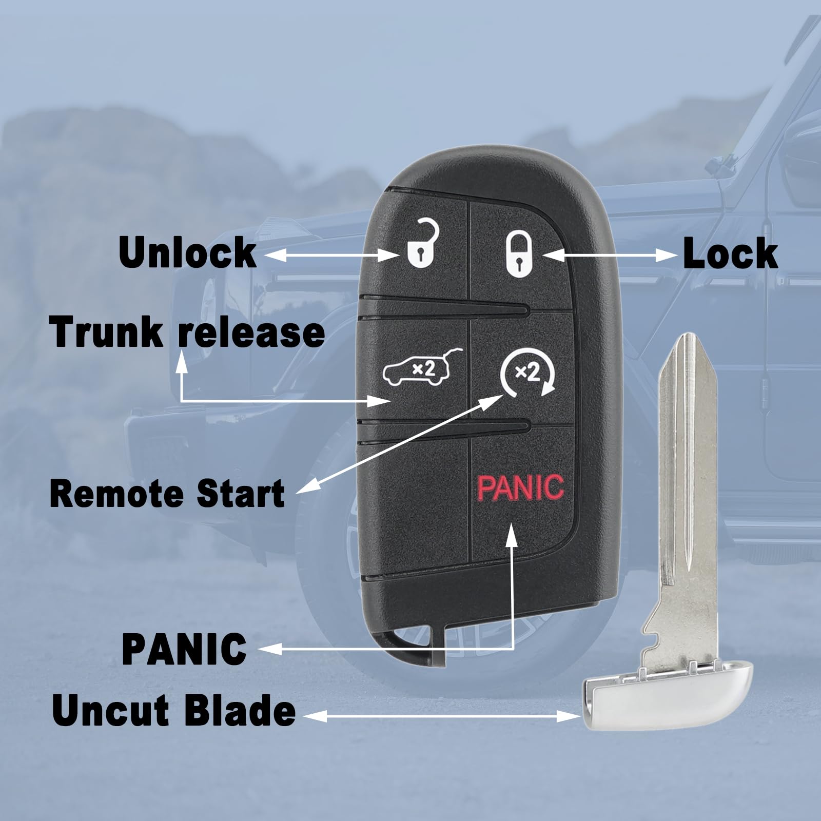 Key Fob Remote Replacement Fits for Jeep Grand Cherokee 2014 2015 2016 2017 2018 2019 2020 2021 Proximity Smart Key Car Keyless Entry Remote Start - View 5 of 6