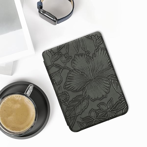 kwmobile KWMobile Kobo Clara 2E & Tolino Shine 4 Case - Green Floral Embossed eReader Cover - View 4 of 10