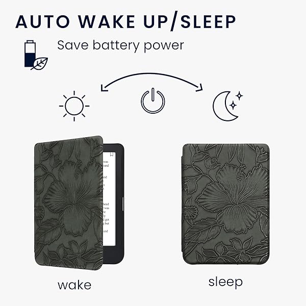 kwmobile KWMobile Kobo Clara 2E & Tolino Shine 4 Case - Green Floral Embossed eReader Cover - View 5 of 10