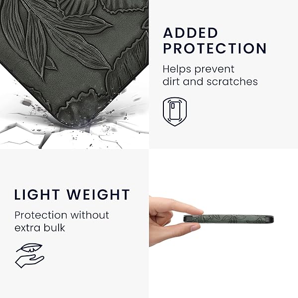 kwmobile KWMobile Kobo Clara 2E & Tolino Shine 4 Case - Green Floral Embossed eReader Cover - View 6 of 10