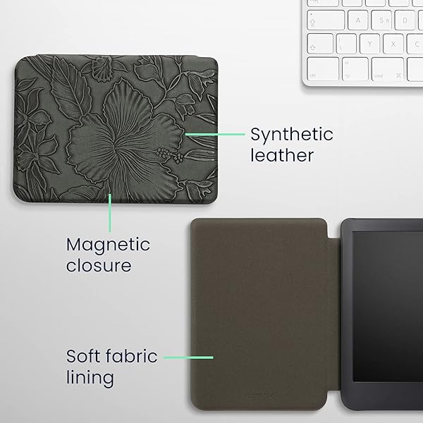kwmobile KWMobile Kobo Clara 2E & Tolino Shine 4 Case - Green Floral Embossed eReader Cover - View 7 of 10