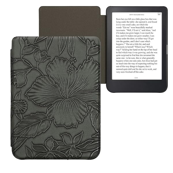 kwmobile KWMobile Kobo Clara 2E & Tolino Shine 4 Case - Green Floral Embossed eReader Cover - View 10 of 10