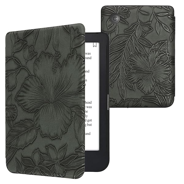 kwmobile KWMobile Kobo Clara 2E & Tolino Shine 4 Case - Green Floral Embossed eReader Cover - View 2 of 10