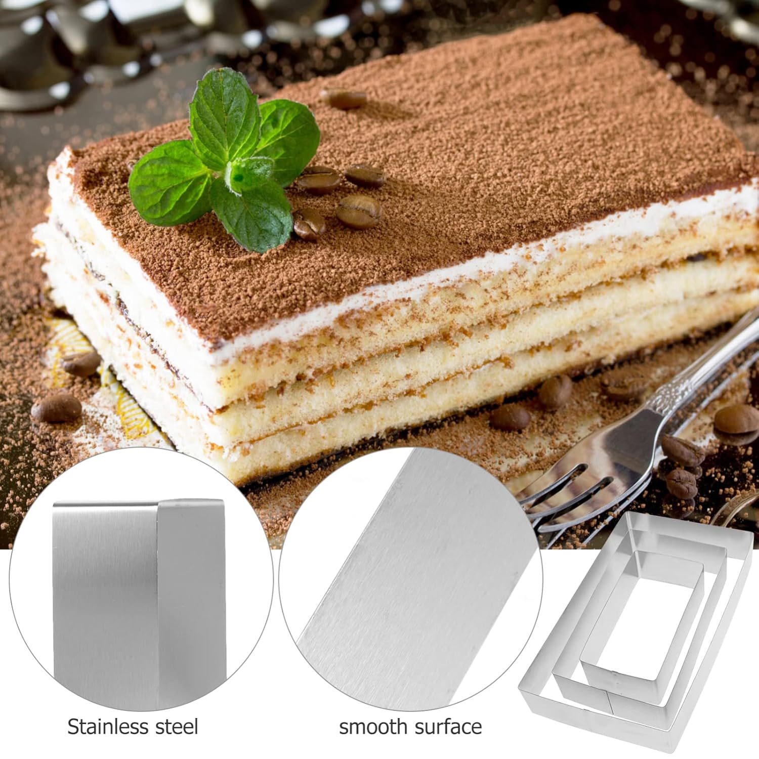 DOITOOL DOITOOL Cookie Cake Set 3Pcs Stainless Steel Mousse Cake Ring Square Cutter Pastry Tool for Birthday Party Desserts - View 6 of 9
