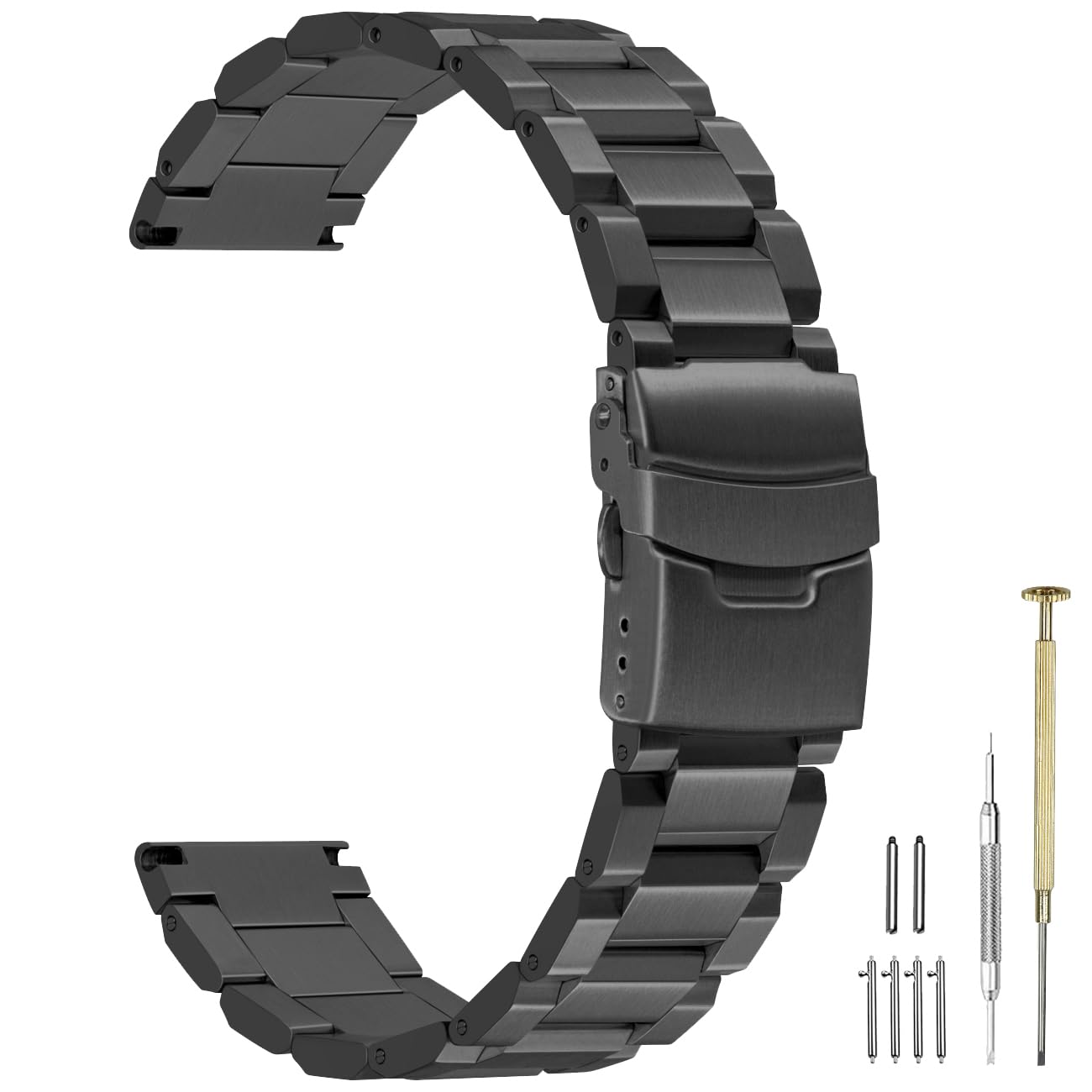 SINAIKE 20mm Watch Band Brushed Engineer Metal Watch Bands Screw-In Watch Strap Stainless Steel Watch Bracelet for Men Women Matte Black