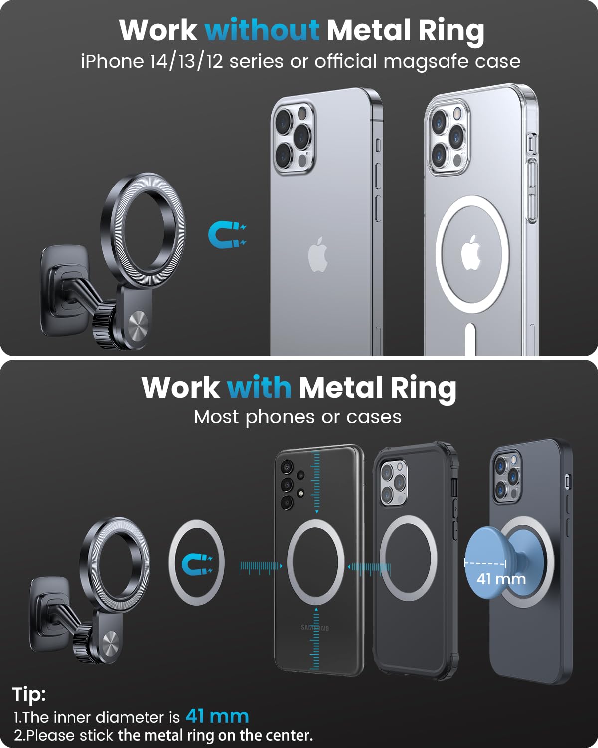 APPS2Car 2-Pack Compatible for Magsafe Phone Holder for Car - Designed for iPhone 17 16 15 14 13 12 Official Magsafe Case - View 2 of 7