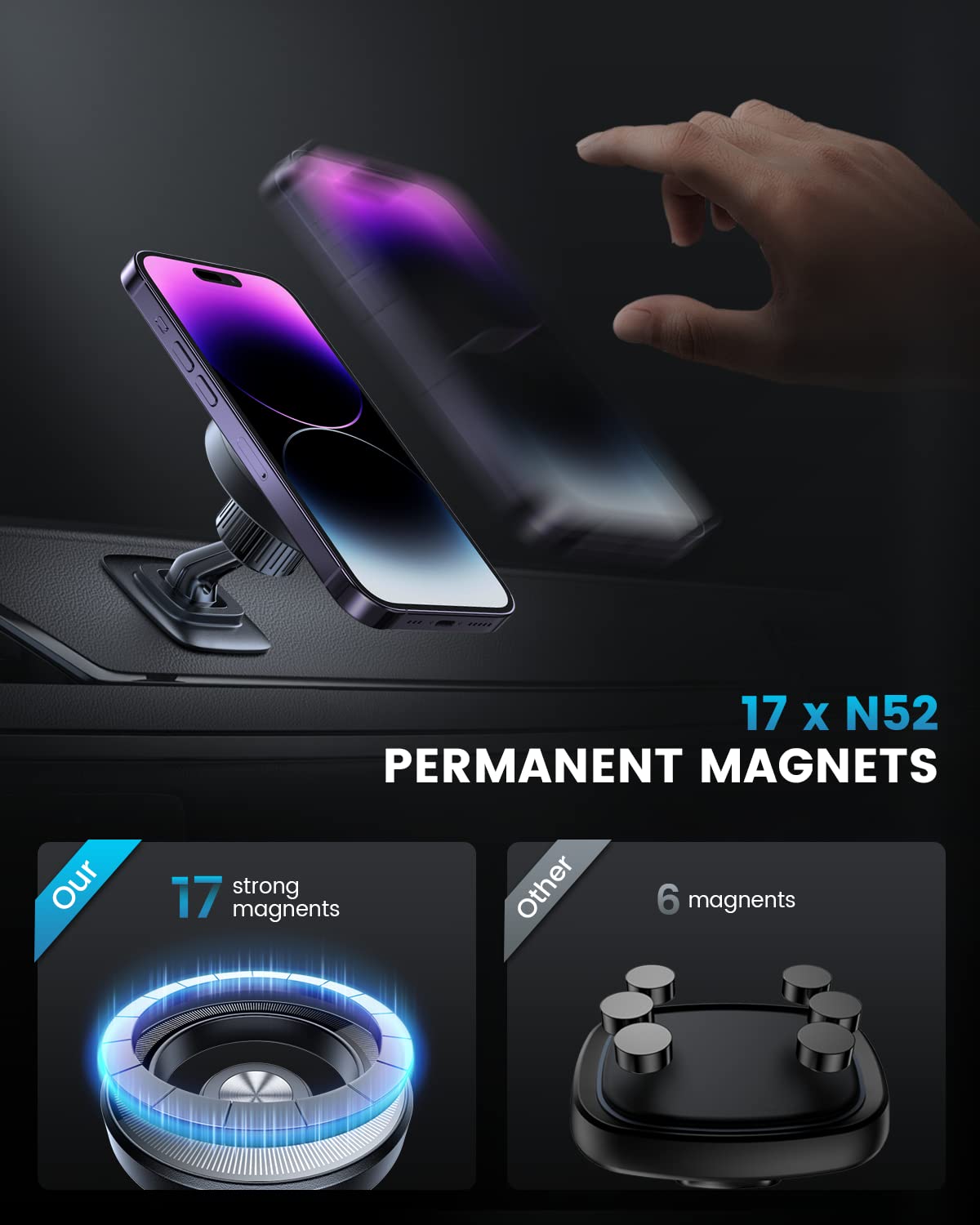 APPS2Car 2-Pack Compatible for Magsafe Phone Holder for Car - Designed for iPhone 17 16 15 14 13 12 Official Magsafe Case - View 3 of 7