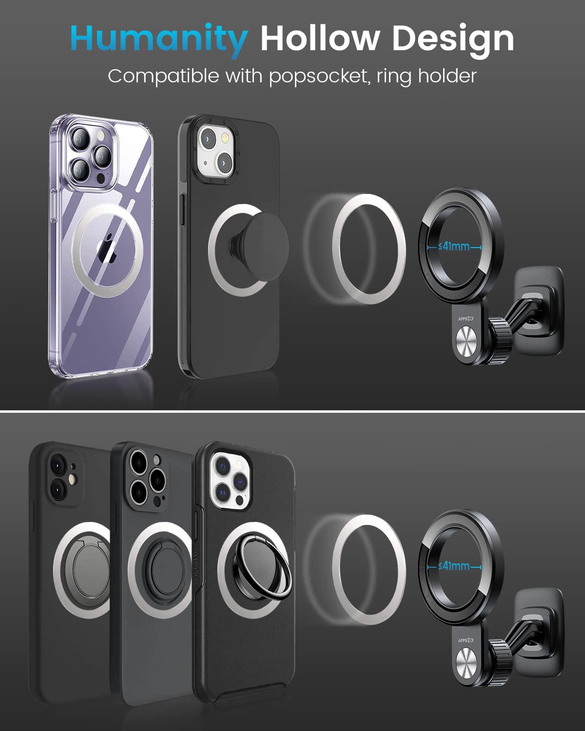 APPS2Car 2-Pack Compatible for Magsafe Phone Holder for Car - Designed for iPhone 17 16 15 14 13 12 Official Magsafe Case - View 5 of 7