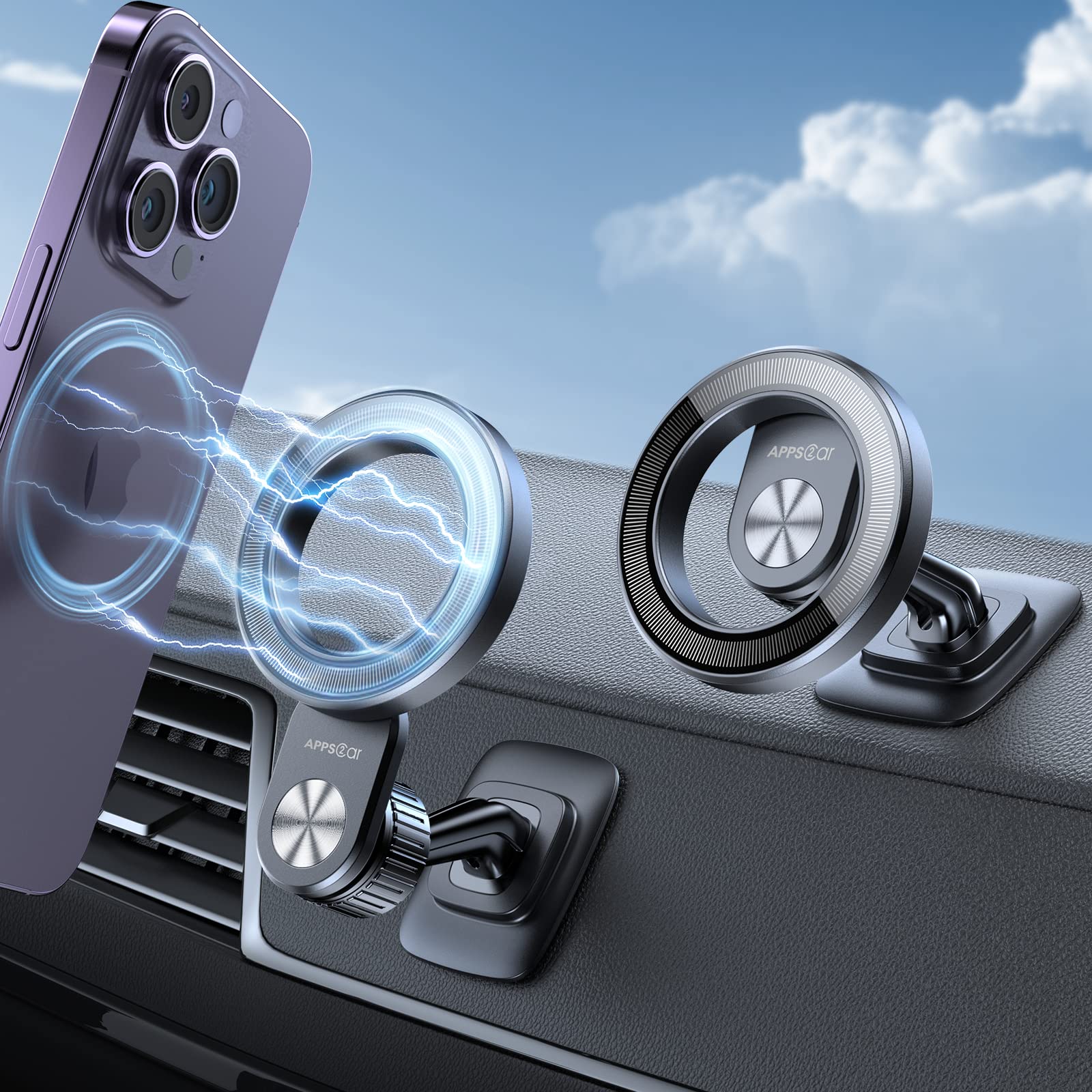 APPS2Car 2-Pack Compatible for Magsafe Phone Holder for Car - Designed for iPhone 17 16 15 14 13 12 Official Magsafe Case