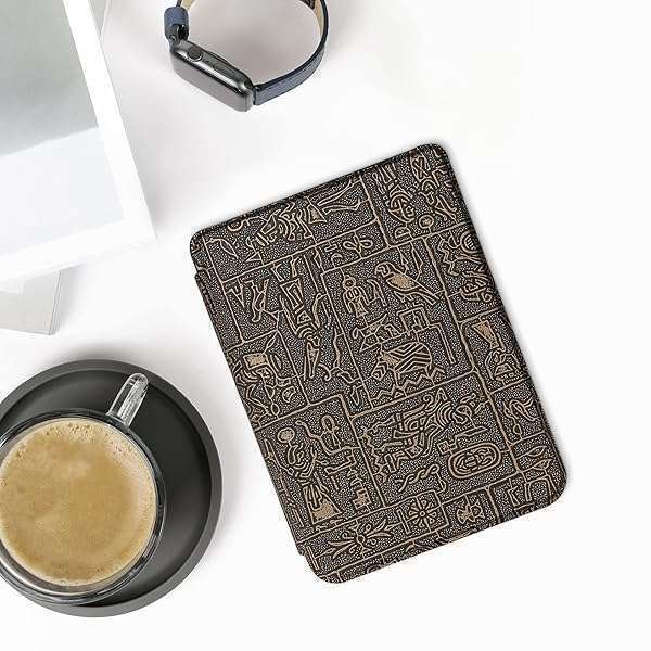 kwmobile KWMobile Case for Kobo Clara 2E & Tolino Shine 4 - Egyptian Figures Gold/Black eReader Cover - View 4 of 10