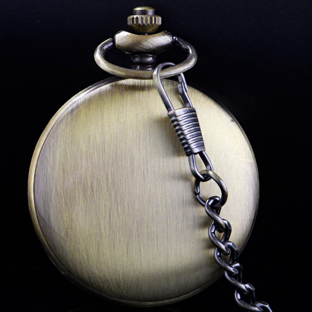 Tiong Customizable Smooth Pocket Watch Personalized Engraved Watches for Men with Chain Bronze Black Quartz Movement - View 2 of 7