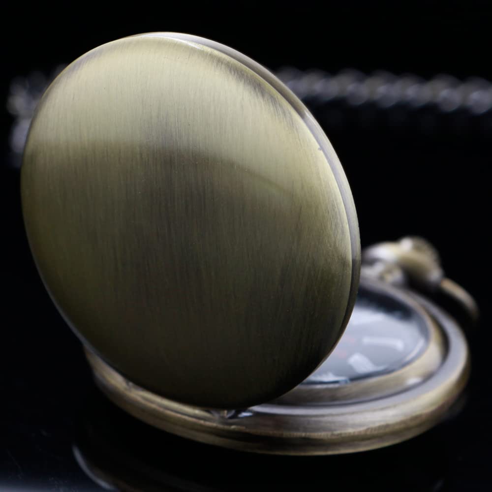 Tiong Customizable Smooth Pocket Watch Personalized Engraved Watches for Men with Chain Bronze Black Quartz Movement - View 5 of 7