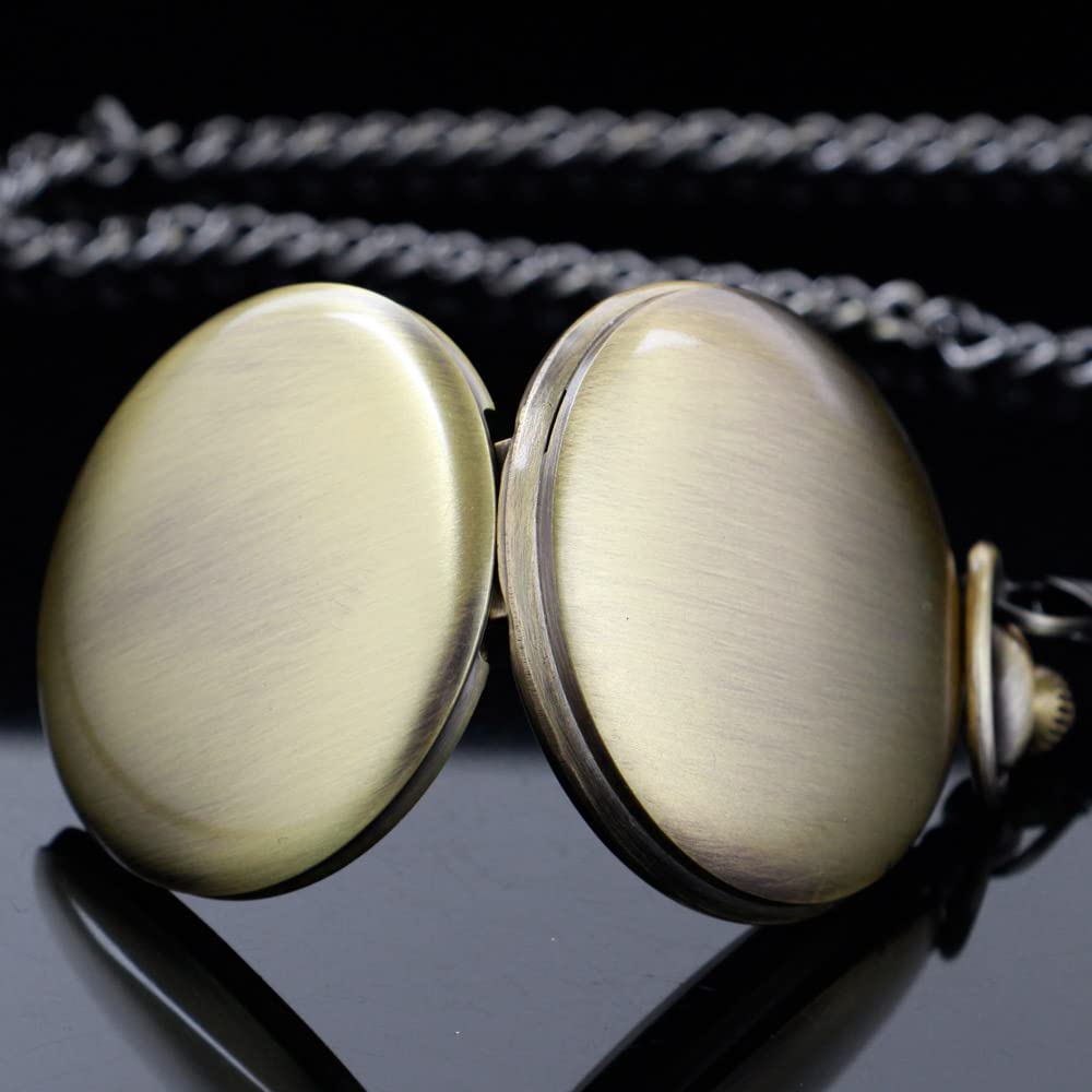 Tiong Customizable Smooth Pocket Watch Personalized Engraved Watches for Men with Chain Bronze Black Quartz Movement - View 7 of 7