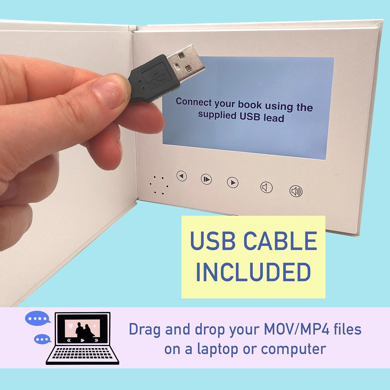 Talking Print Talking Print 7 Inch IPS HD Video Memory Book A5 Hard Back Digital Photo Frame Upload Your Video and Images 4GB Storage Silver Foil Cover - View 4 of 8