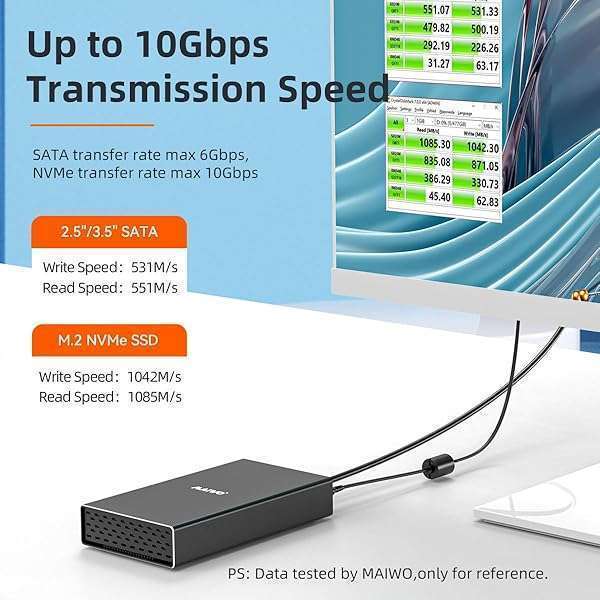MAIWO MAIWO M.2 NVMe & SATA SSD/HDD Cloner Dock - 10Gbps, 22TB Capacity, UASP, Offline Clone & Auto Sleep - View 3 of 7