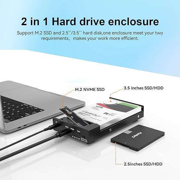 MAIWO MAIWO M.2 NVMe & SATA SSD/HDD Cloner Dock - 10Gbps, 22TB Capacity, UASP, Offline Clone & Auto Sleep - View 5 of 7