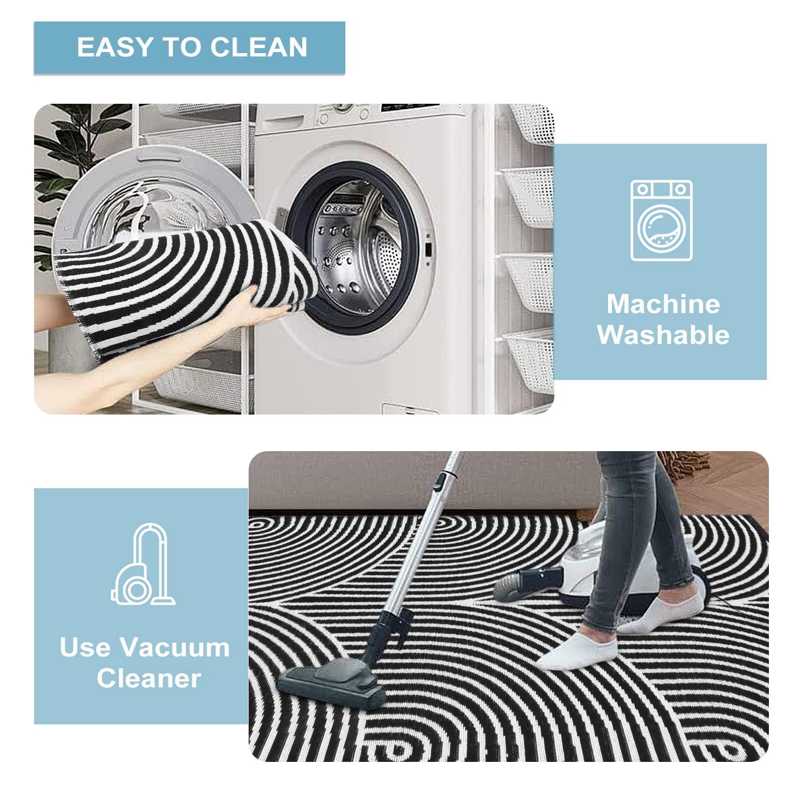 Tiffasea Tiffasea Kitchen Rugs 2.6x8 Machine Washable Runner Large Laundry Room Extra Long Hallway Cotton Woven Black White Outdoor Carpet - View 4 of 9