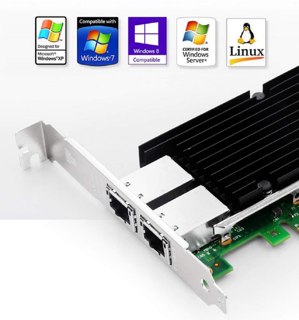 Lemspum 10Gb PCIe Converged Ethernet Network Card Intel X540 Dual RJ45 Ports for Windows Server Linux VMware ESXI - View 3 of 5