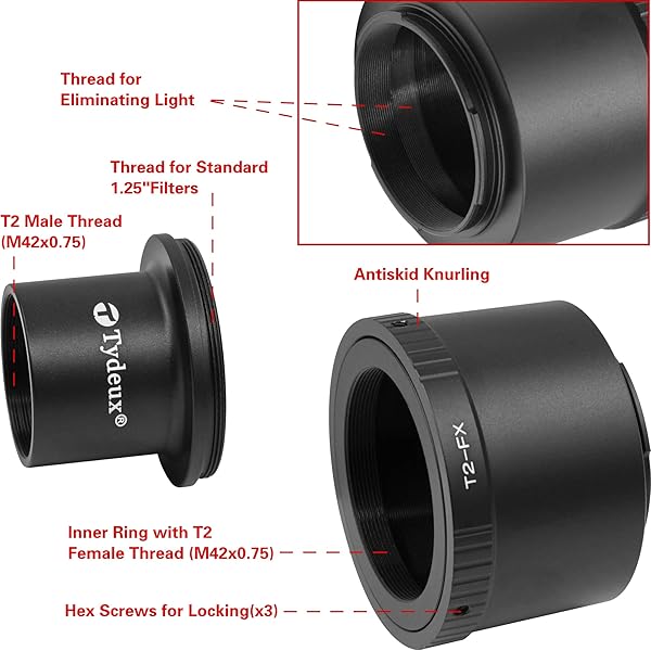 Tydeux "Tydeux T T2 Lens to Fuji FX Mount Adapter & M42 to 1.25" Telescope Adapter for X-T1, X-A1, X-E2, X-M1, X-E1, X-PRO1" - View 5 of 9