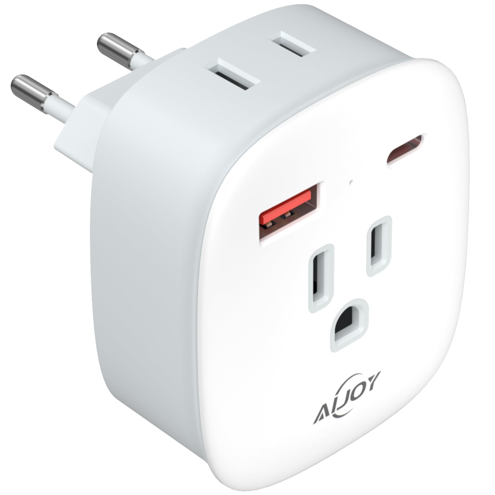 European Travel Plug Adapter, PD 20W USB-C International Power Plug, 2 Outlets and 2 USB Charger, AiJoy Type C Outlet Adaptor Charger for US to Italy