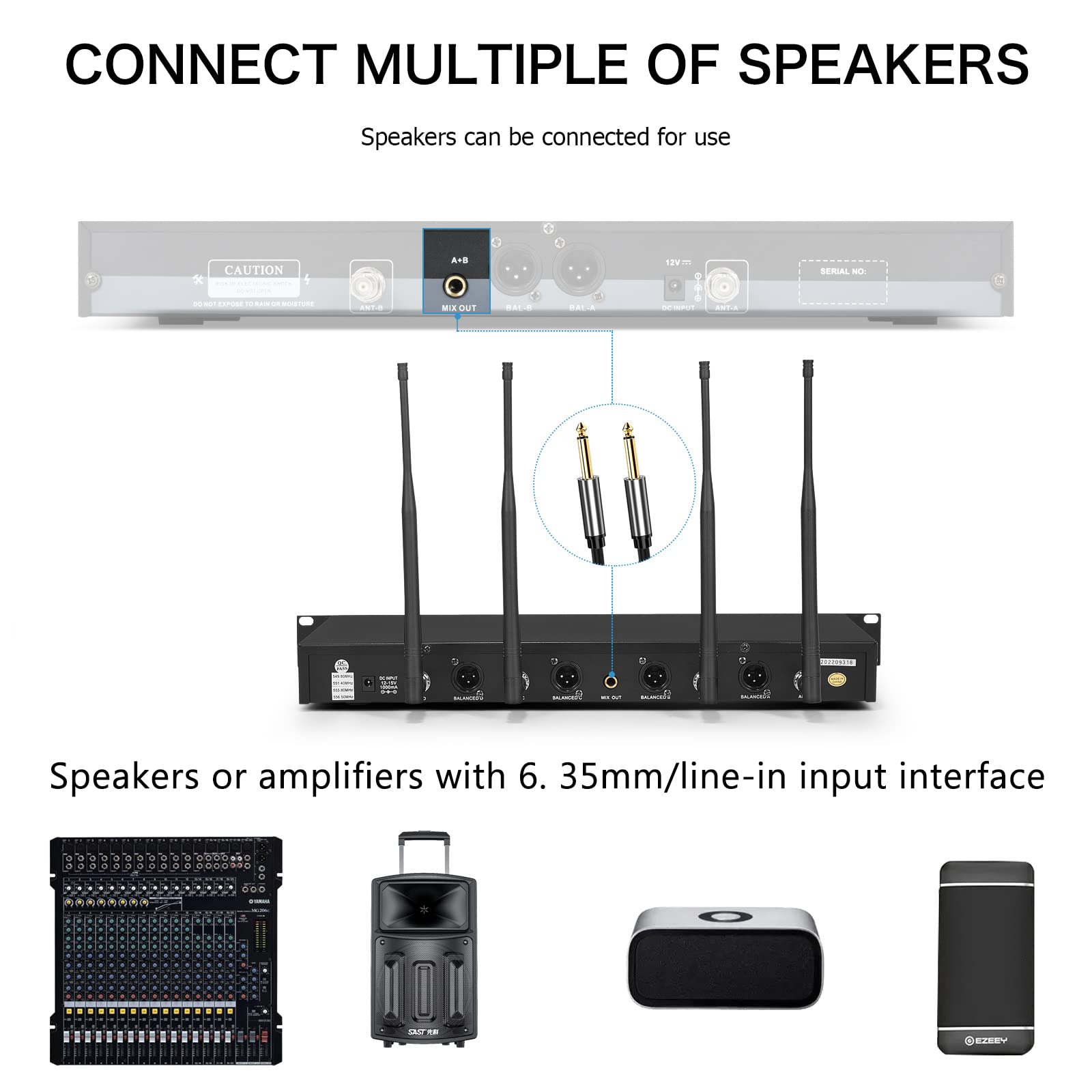 MicrocKing UHF Wireless Microphone System Cordless Lapel Headset Lavalier Mic(4 Bodypacks), Fixed Frequency, Long Range 400ft, Ideal for Party Church - View 6 of 9