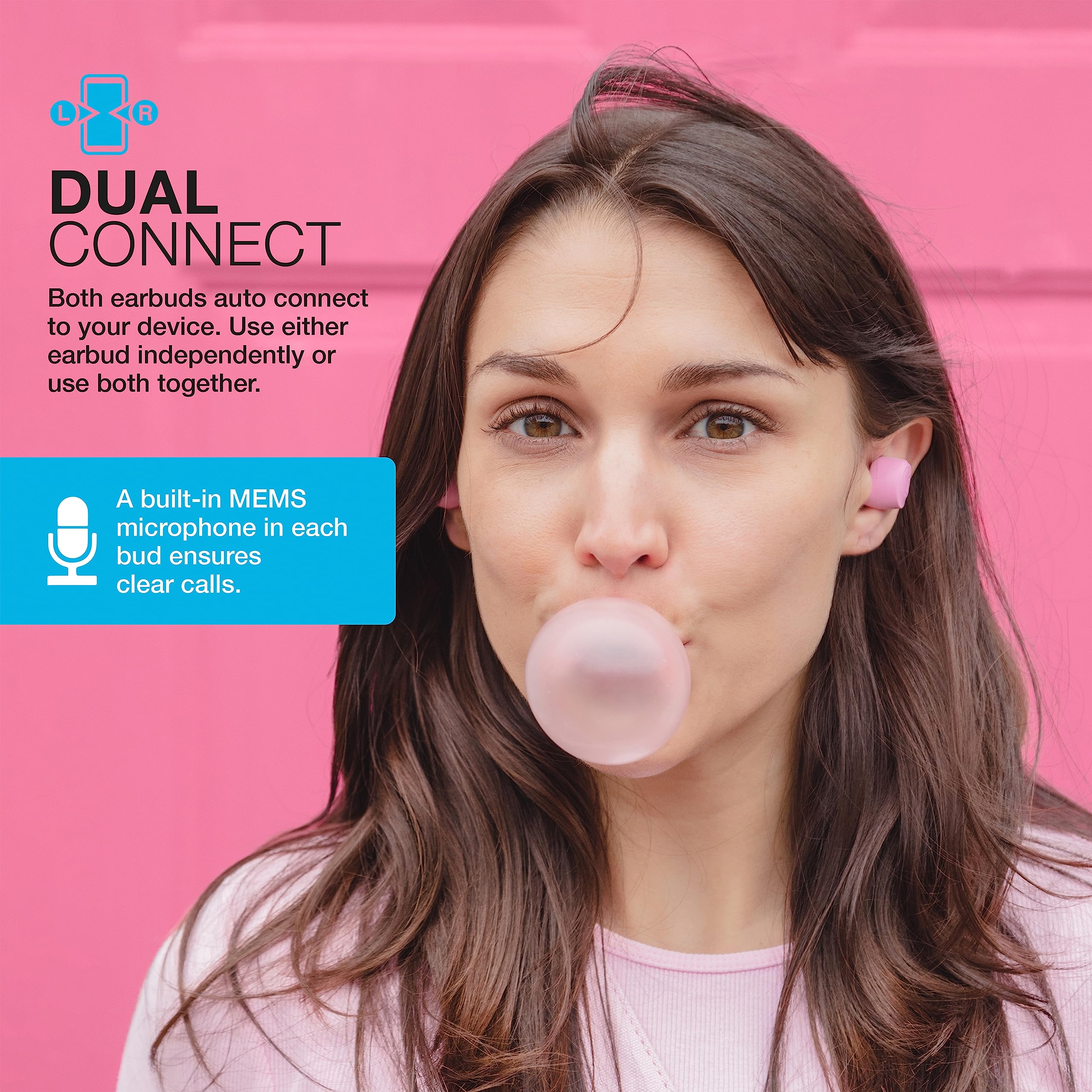 JLab JLab Go Air Pop Pink True Wireless Earbuds: IPX4, Dual Connect, Bluetooth 5, 3 EQ Settings - View 4 of 7