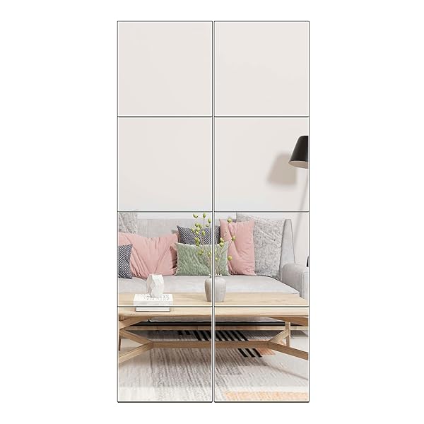 Ruomeng Ruomeng Full Length Mirror Tiles 12 Inch x 8Pcs Frameless Wall Mirror for Home Gym Vanity Bedroom Living Room