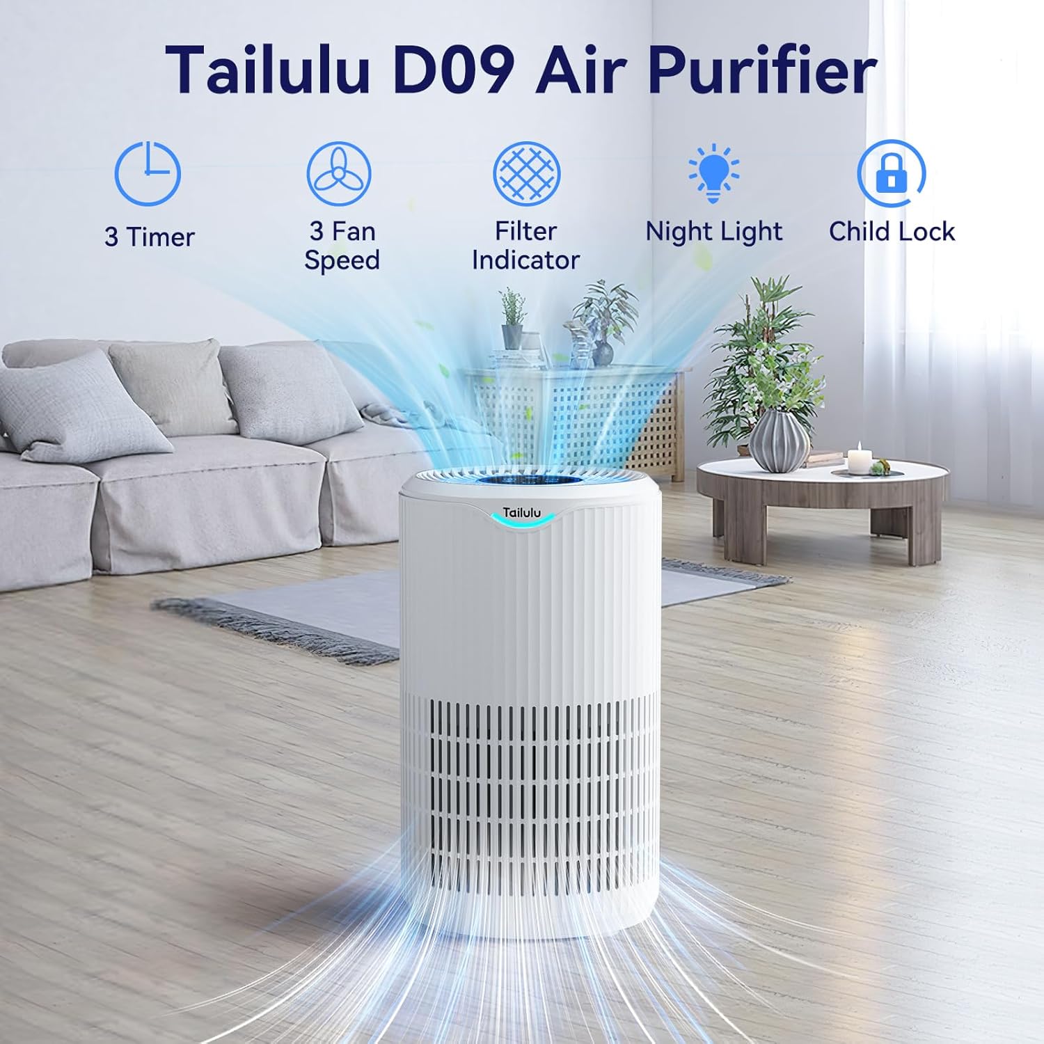 Tailulu Tailulu H13 HEPA Air Purifier for Large Rooms Up to 1500 Sq Ft Ideal for Pet Dander Smoke Odor Dust Pollen in Bedroom Living Room Office - View 2 of 8
