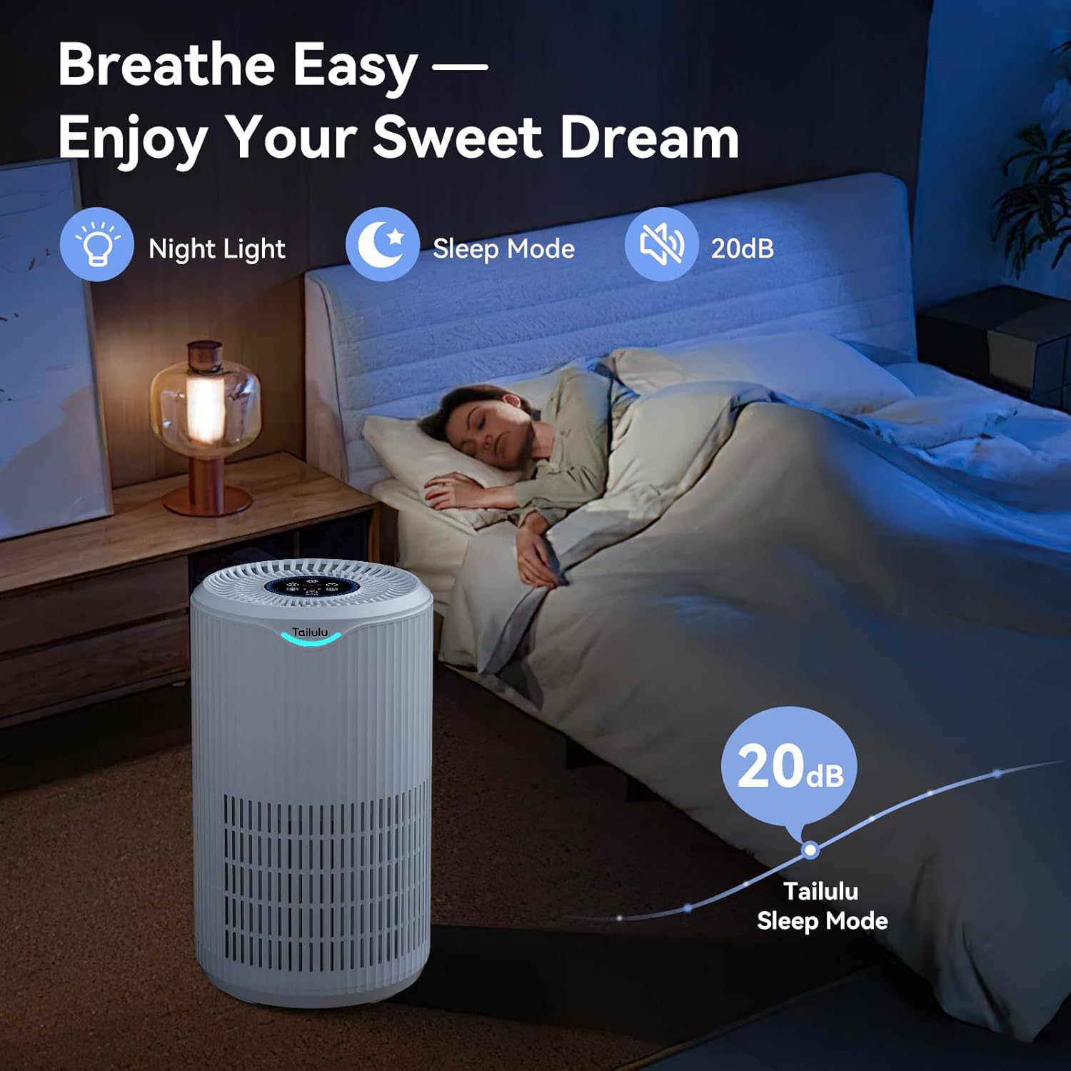 Tailulu Tailulu H13 HEPA Air Purifier for Large Rooms Up to 1500 Sq Ft Ideal for Pet Dander Smoke Odor Dust Pollen in Bedroom Living Room Office - View 6 of 8