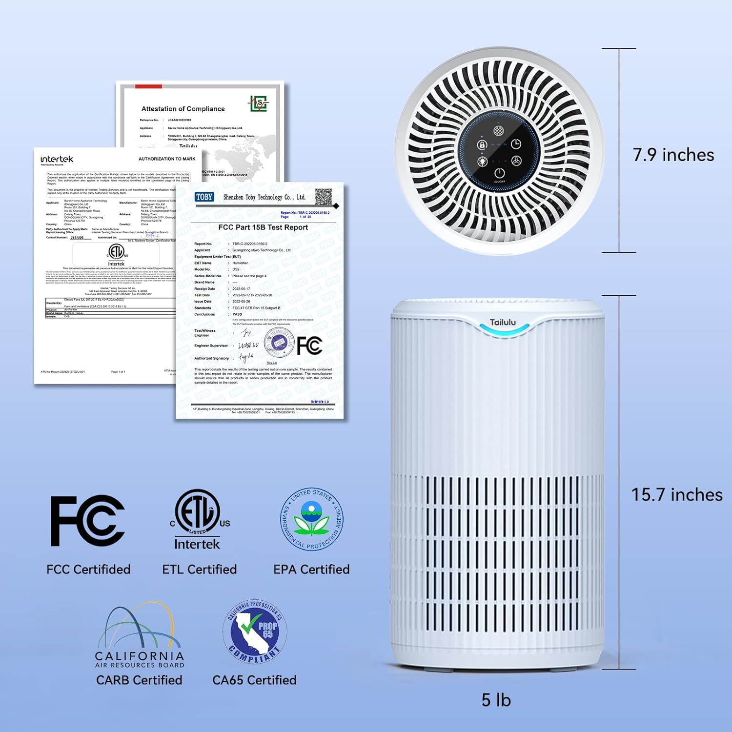 Tailulu Tailulu H13 HEPA Air Purifier for Large Rooms Up to 1500 Sq Ft Ideal for Pet Dander Smoke Odor Dust Pollen in Bedroom Living Room Office - View 8 of 8