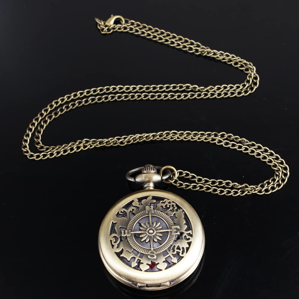 Nostalgia Movie Theme Alloy Quartz Pocket Watch with Chain Necklace Pendant Gift Box Classic Brown Bronze - View 5 of 7