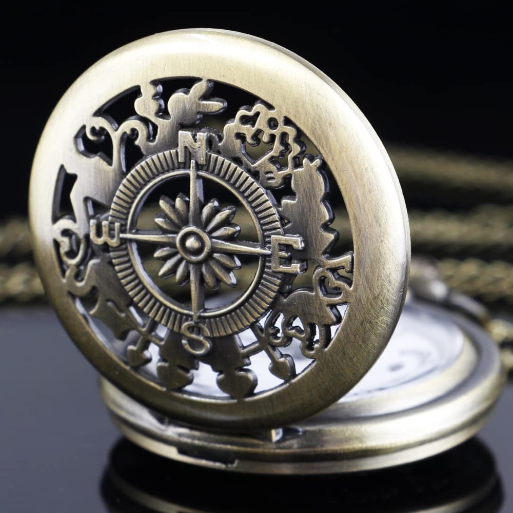 Nostalgia Movie Theme Alloy Quartz Pocket Watch with Chain Necklace Pendant Gift Box Classic Brown Bronze - View 6 of 7