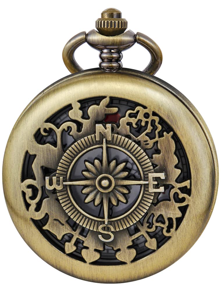 Nostalgia Movie Theme Alloy Quartz Pocket Watch with Chain Necklace Pendant Gift Box Classic Brown Bronze