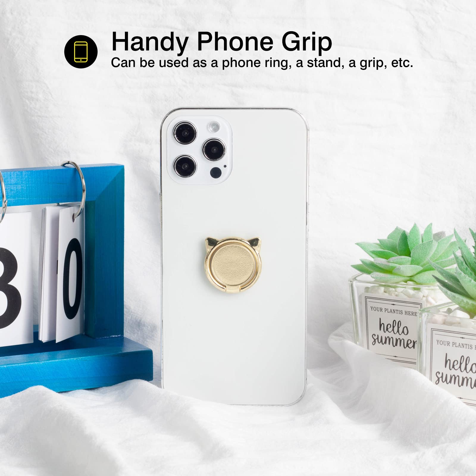 [2 Pack] Cat Ears Glossy FinishCell Phone Ring Holder Stand, 360 Degree Rotation Finger Ring Kickstand with Polished Metal Phone Grip for Magnetic - View 3 of 8