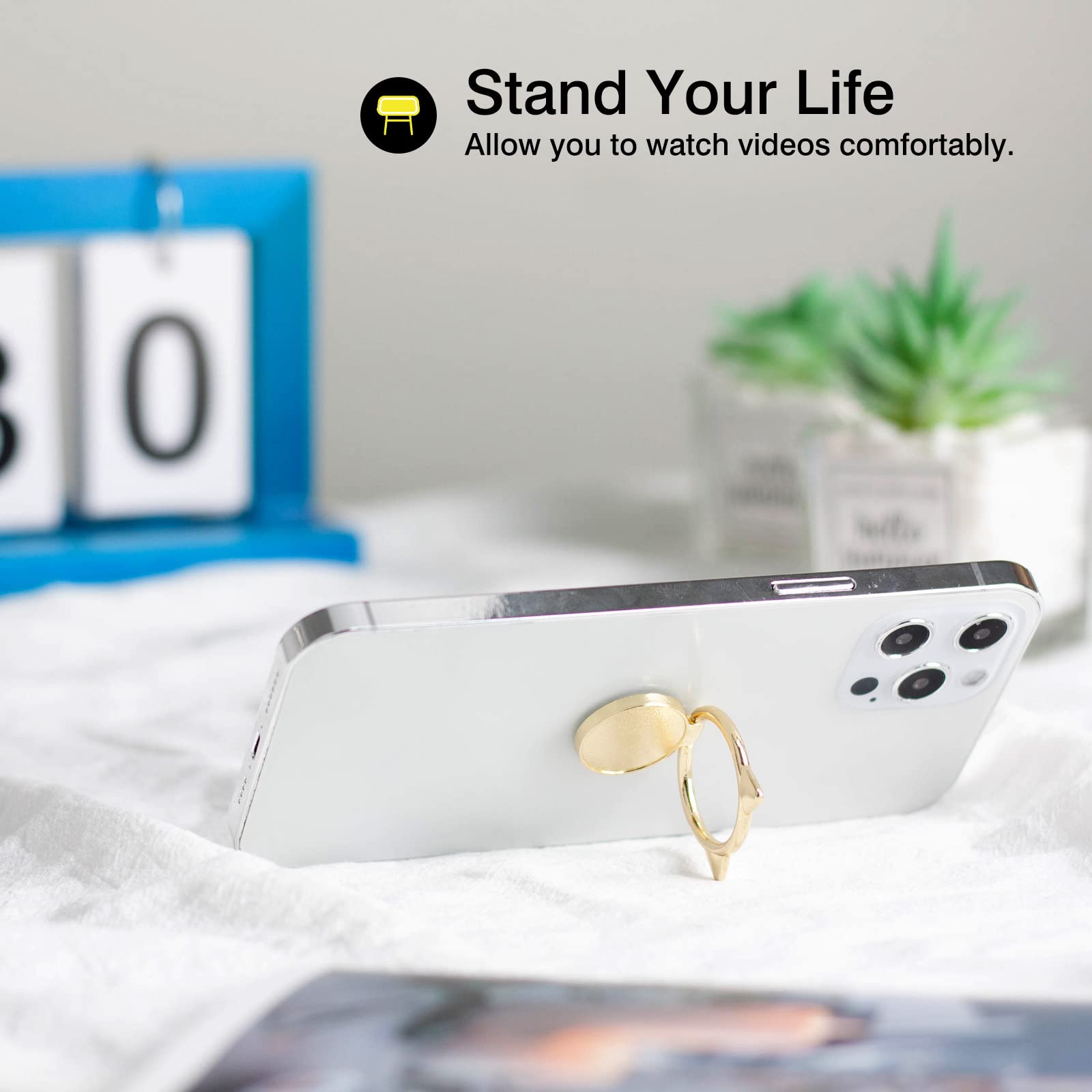 [2 Pack] Cat Ears Glossy FinishCell Phone Ring Holder Stand, 360 Degree Rotation Finger Ring Kickstand with Polished Metal Phone Grip for Magnetic - View 4 of 8