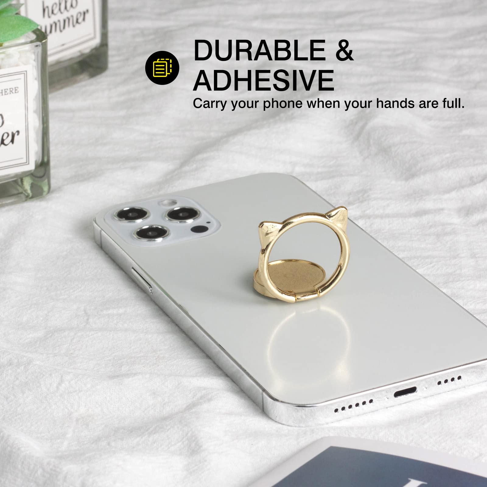 [2 Pack] Cat Ears Glossy FinishCell Phone Ring Holder Stand, 360 Degree Rotation Finger Ring Kickstand with Polished Metal Phone Grip for Magnetic - View 5 of 8