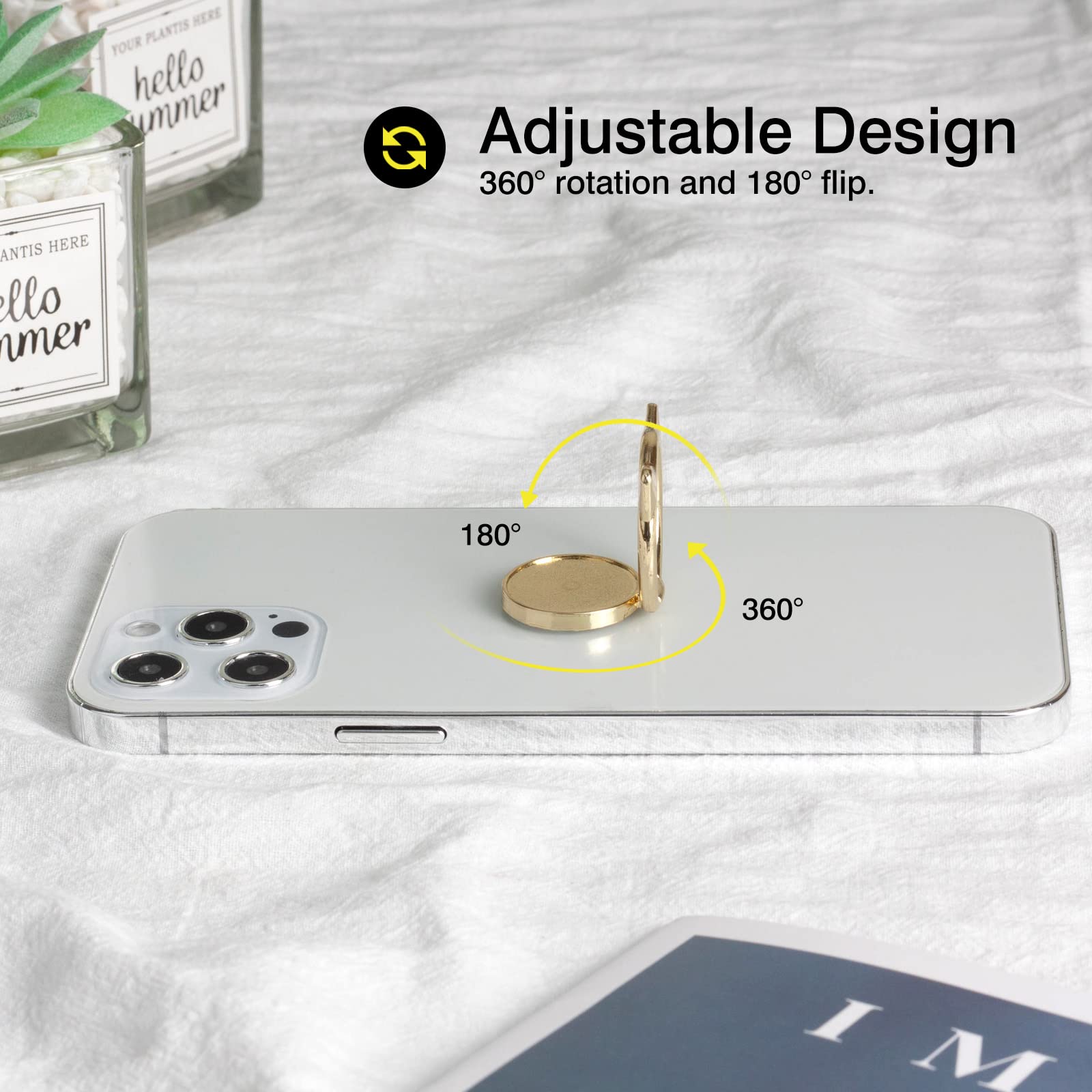 [2 Pack] Cat Ears Glossy FinishCell Phone Ring Holder Stand, 360 Degree Rotation Finger Ring Kickstand with Polished Metal Phone Grip for Magnetic - View 6 of 8