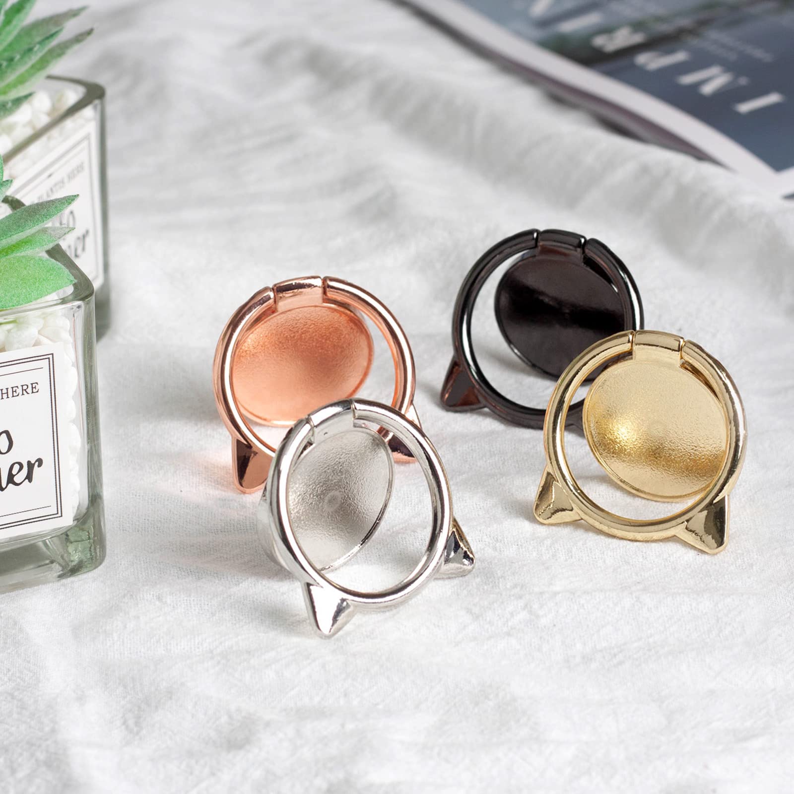 [2 Pack] Cat Ears Glossy FinishCell Phone Ring Holder Stand, 360 Degree Rotation Finger Ring Kickstand with Polished Metal Phone Grip for Magnetic - View 7 of 8